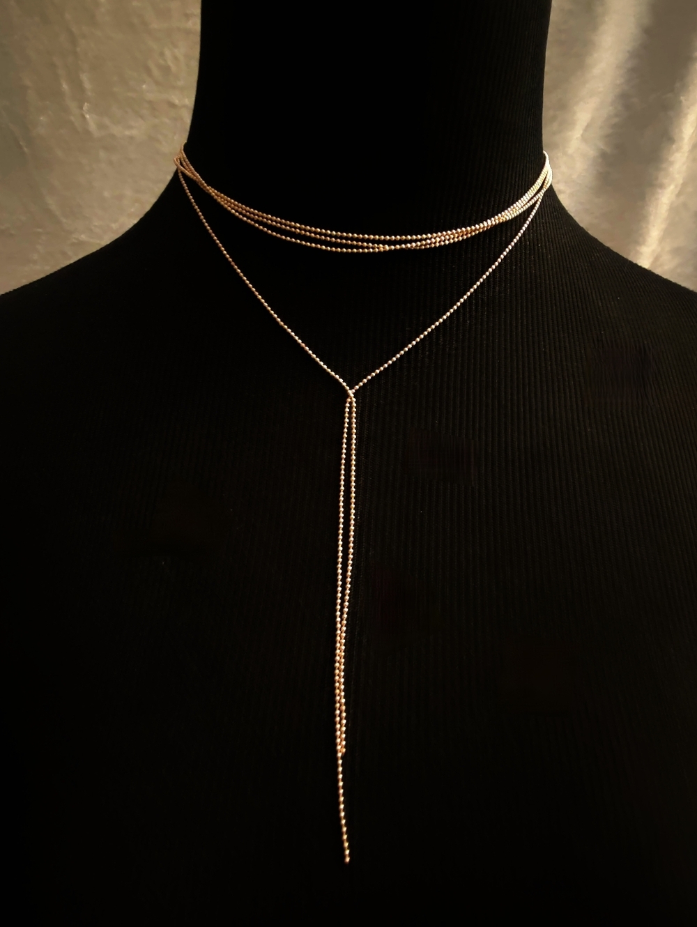 80R Rose Gold Tone Multi Strand Necklace Dainty Ball Bead Dangle Layered Chain